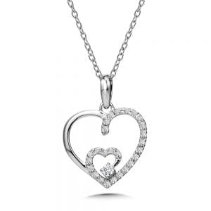 14K White Gold Diamond Heart Pendant