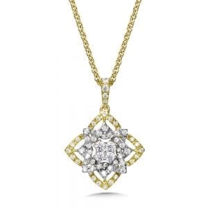 14K White and Yellow Gold Diamond Floral Pendant
