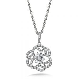 14K White Gold Diamond Floral Pendant