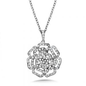 14K White Gold Diamond Floral Pendant
