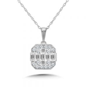 Plumb Collection Baguette and Diamond Cluster Accented Pendant