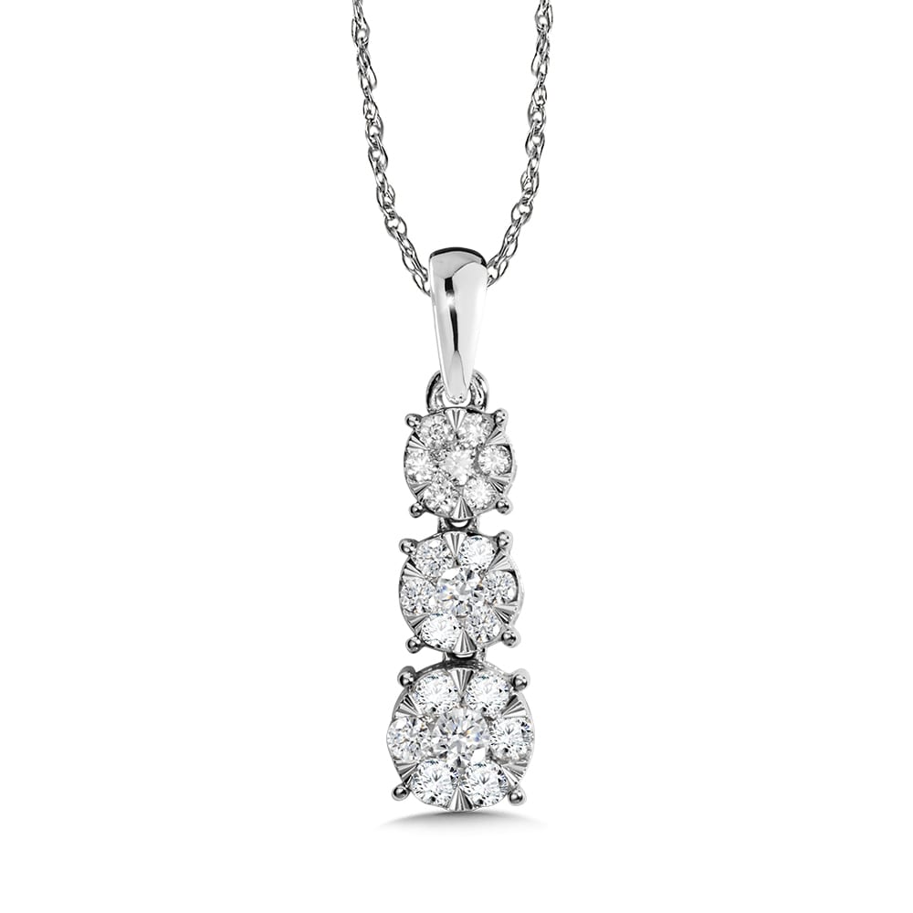 3-Stone Illusion Cluster-Diamond Pendant