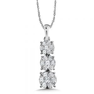 3-Stone Illusion Cluster-Diamond Necklace