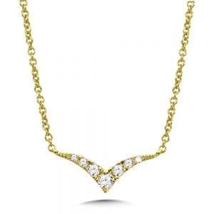 Delicately Curved 14k Yellow Gold Diamond Necklace