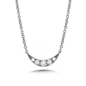 14k White Gold Tilted Crescent Moon Diamond Necklace