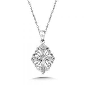 Ornate Sterling Silver Dangle Diamond Pendant