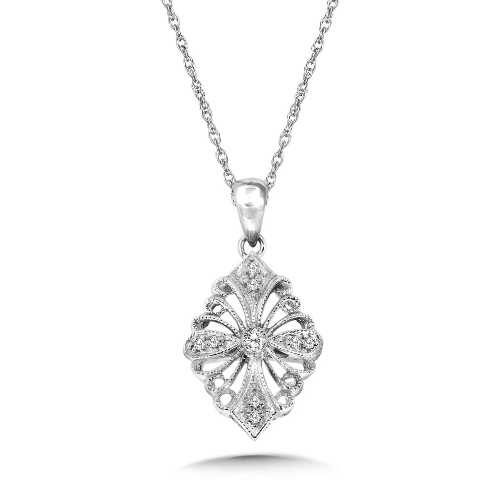 Ornate Sterling Silver Dangle Diamond Pendant