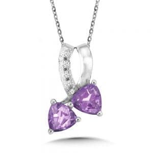 Dual Trillion Cut Criss Cross Amethyst and Diamond Pendant