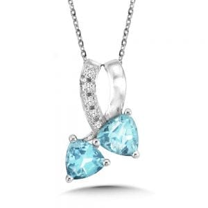 Dual Trillion Cut Criss Cross Blue Topaz and Diamond Pendant