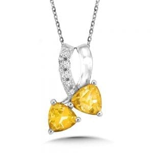 Dual Trillion Cut Criss Cross Citrine and Diamond Pendant