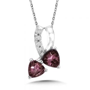 Dual Trillion Cut Criss Cross Created Alexandrite and Diamond Pendant