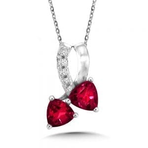 Dual Trillion Cut Criss Cross Created Ruby and Diamond Pendant