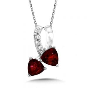 Dual Trillion Cut Criss Cross Garnet and Diamond Pendant