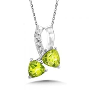 Dual Trillion Cut Criss Cross Peridot and Diamond Pendant