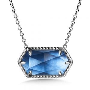 14K White Gold Plated Sterling Silver Hexagon Pendant