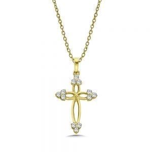 Diamond Cross Necklace in 14K Yellow Gold