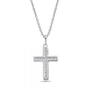 14K White Gold Diamond Cross Pendant