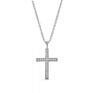 14K White Gold Diamond Cross Pendant