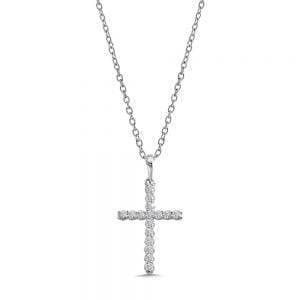 14K White Gold Diamond Cross Pendant