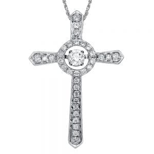 Dancing Diamond Cross Pendant in 14K White Gold with Chain