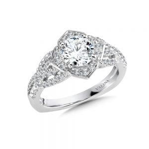 Criss Cross Floral Shaped Halo Engagement Ring