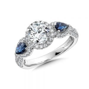 Diamond and Sapphire Halo Engagement Ring