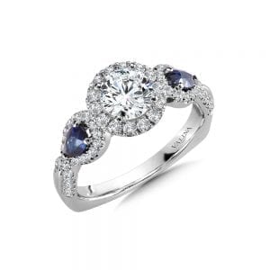 Diamond and Sapphire Halo Engagement Ring
