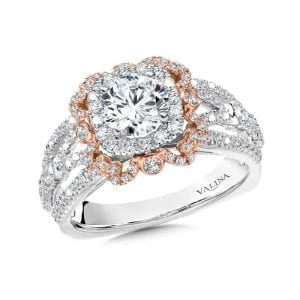 Two Tone Double Halo Diamond Engagement Ring