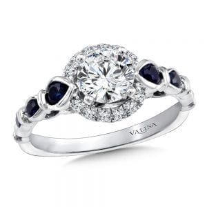 Diamond and Blue Sapphire Halo Engagement
