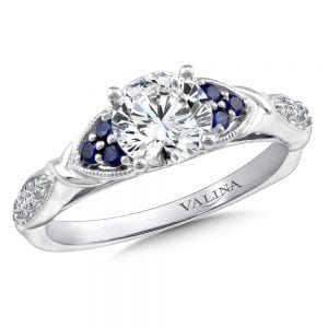 Straight Diamond and Blue Sapphire Engagement Ring
