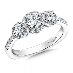 Three-Stone Halo Diamond Engagement Ring