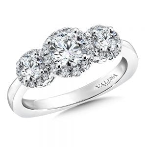 Three-Stone Halo Style Engagement Ring