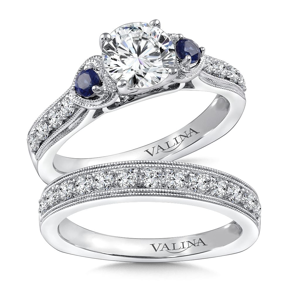 Diamond & Blue Sapphire Engagement Ring - Image 3