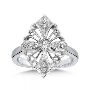 Ornate Sterling Silver Diamond Ring