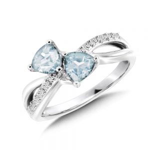 Dual Trillion Cut Criss Cross Aquamarine and Diamond Ring