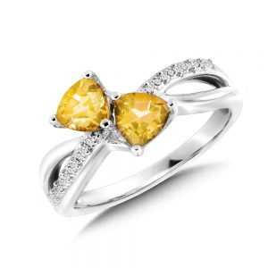 Dual Trillion Cut Criss Cross Citrine and Diamond Ring