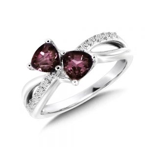 Dual Trillion Cut Criss Cross Created Alexandrite and Diamond Ring