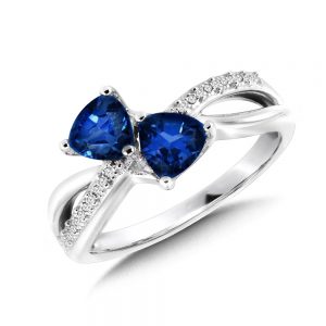 Dual Trillion Cut Criss Cross Created Sapphire and Diamond Ring