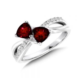 Dual Trillion Cut Criss Cross Garnet and Diamond Ring