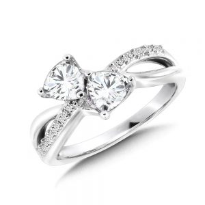 Dual Trillion Cut Criss Cross White Topaz and Diamond Ring