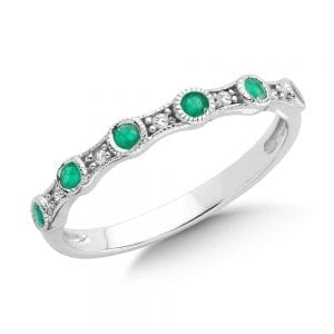 Emerald and Diamond Stackable Ring in 10k White Gold