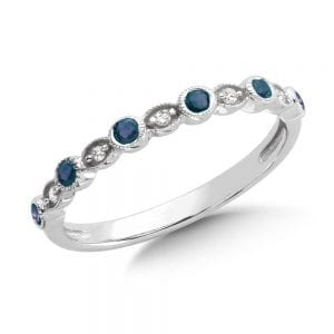 Pave and Bezel set Sapphire and Diamond Stackable Ring in 14k White Gold