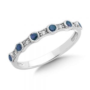 Pave and Bezel set Sapphire and Diamond Stackable Ring in 10k White Gold