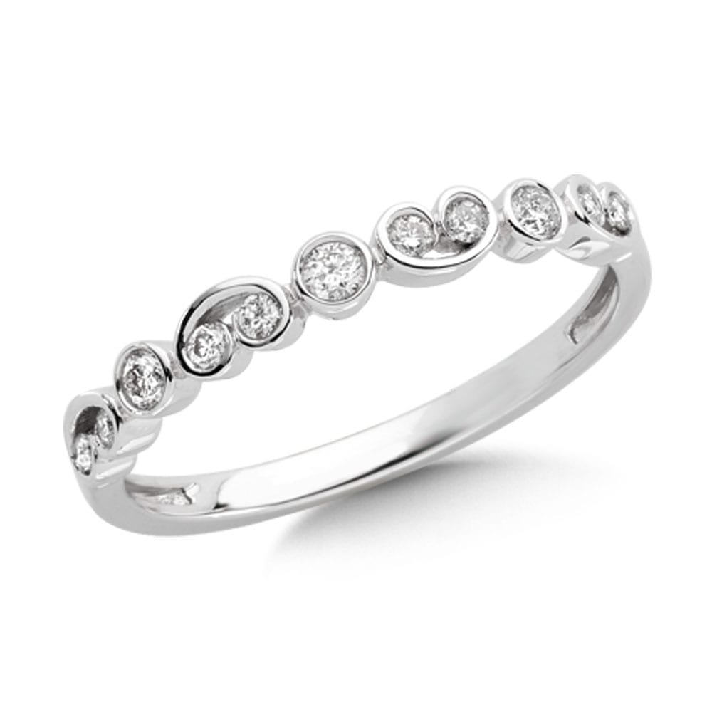 Pave and bezel set Diamond Scroll Design Stackable Ring