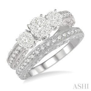 ROUND SHAPE PAST PRESENT & FUTURE LOVEBRIGHT DIAMOND WEDDING SET