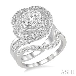 ROUND SHAPE LOVEBRIGHT DIAMOND FLOWER WEDDING SET