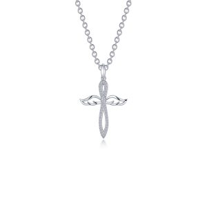 0.74 CTW Angel Wings Cross Necklace