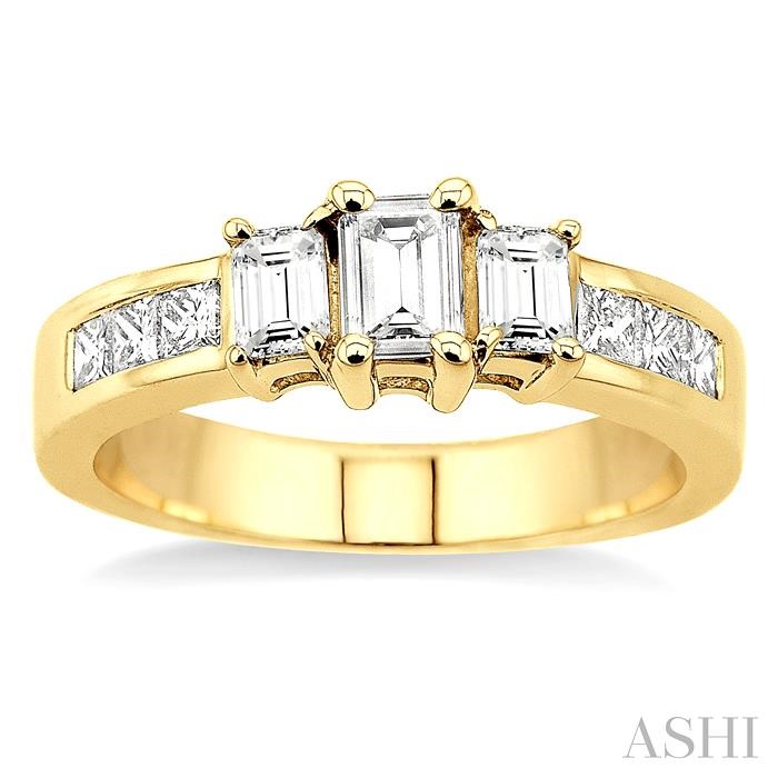 Emerald Shape Past Present & Future Diamond Engagement Ring - Image 2