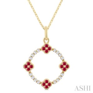 Clover Circle Gemstone & Diamond Pendant