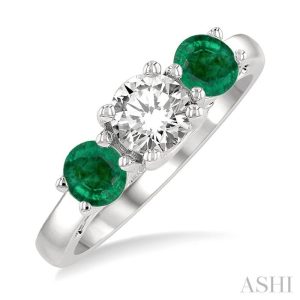 Round Shape Past Present & Future Gemstone & Diamond Ring